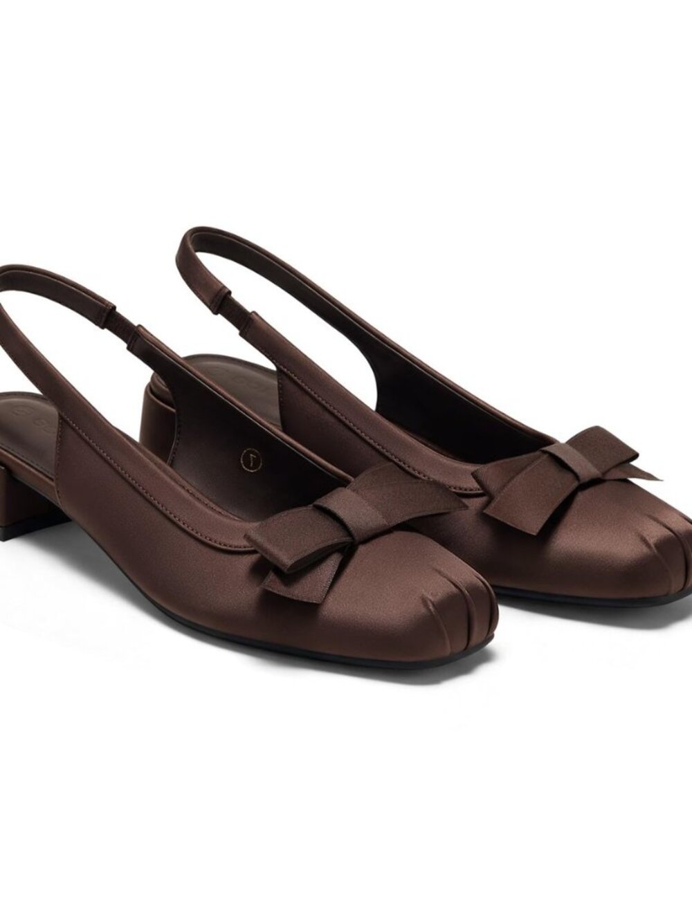 Womens Ballet Slingback Chunky Low Heels Closed Square Toe Bow Pumps